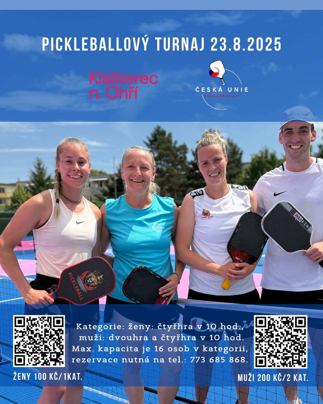 Pickleballový turnaj v Klášterci 23. srpna 2025 Pickleballový turnaj v Klášterci 23. srpna 2025